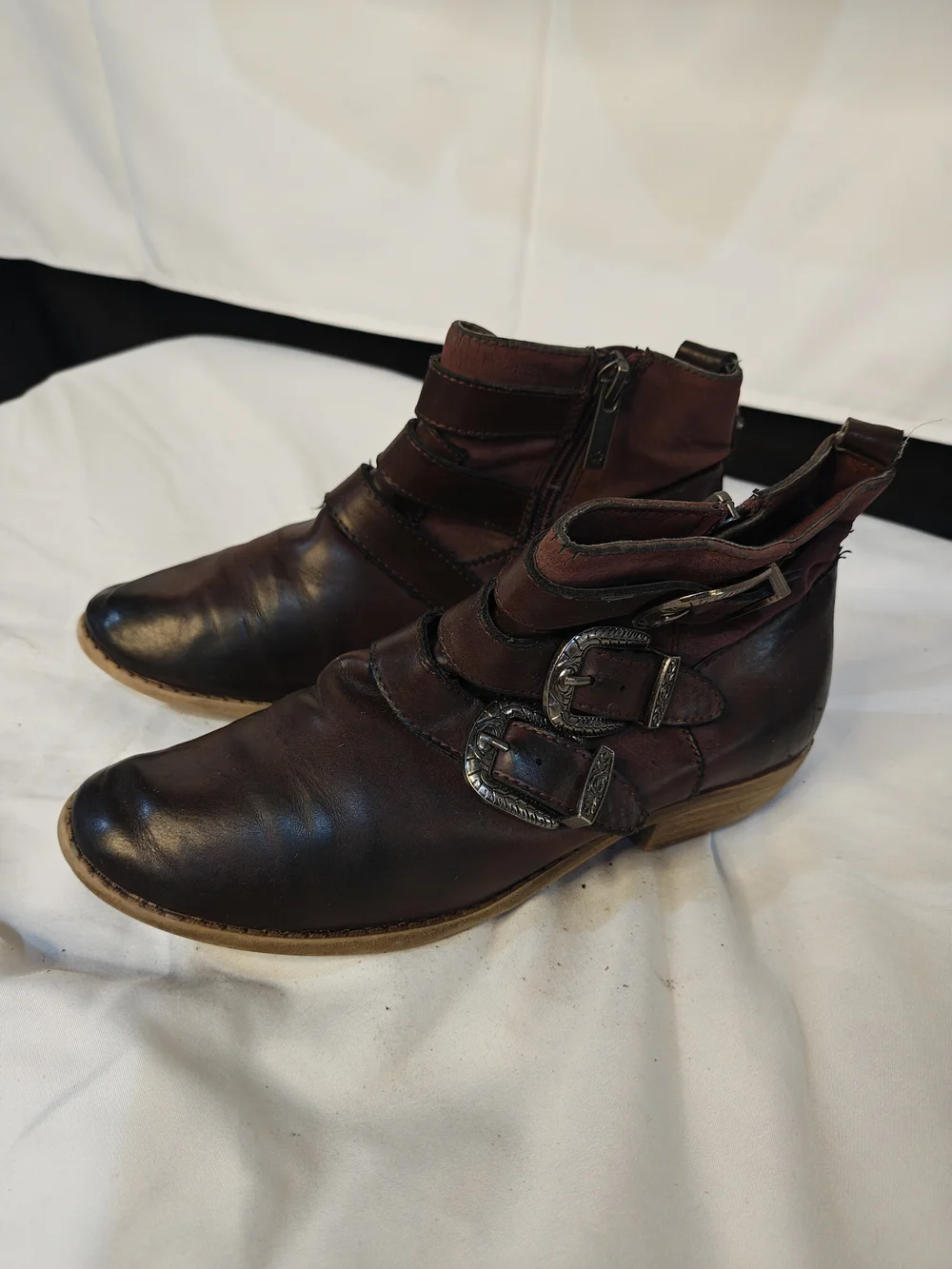 Nina Brown Leather Buckle Ankle Boots - Classic Western Style